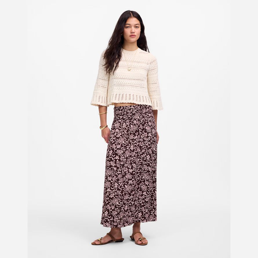 mörk röd rosa madewell smock-midja midi-kjol dam