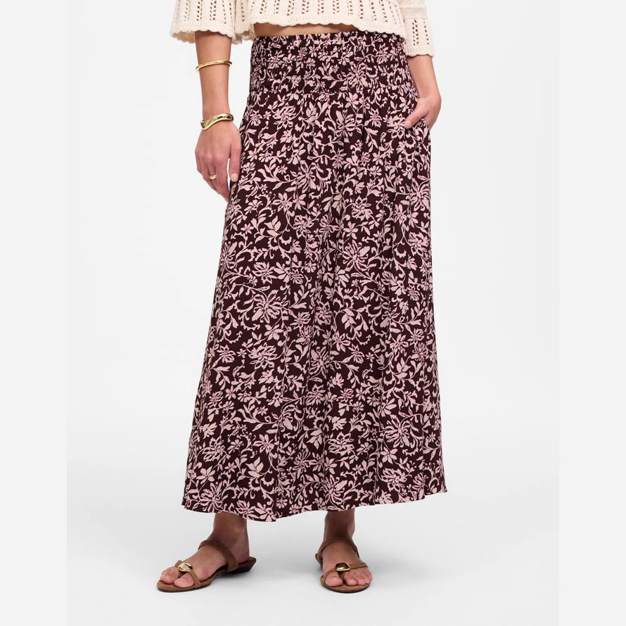 mörk röd rosa madewell smock-midja midi-kjol dam