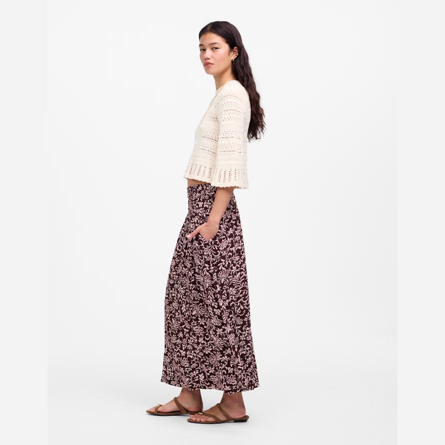 mörk röd rosa madewell smock-midja midi-kjol dam