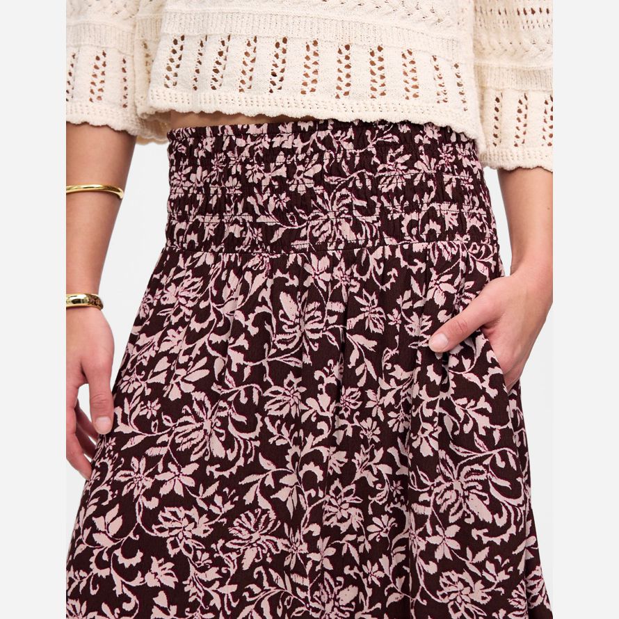 mörk röd rosa madewell smock-midja midi-kjol dam
