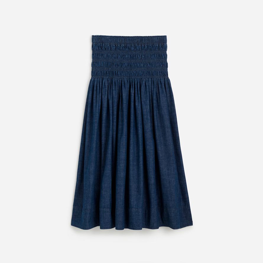 blå dam madewell smock-midjan jeans midi-kjol
