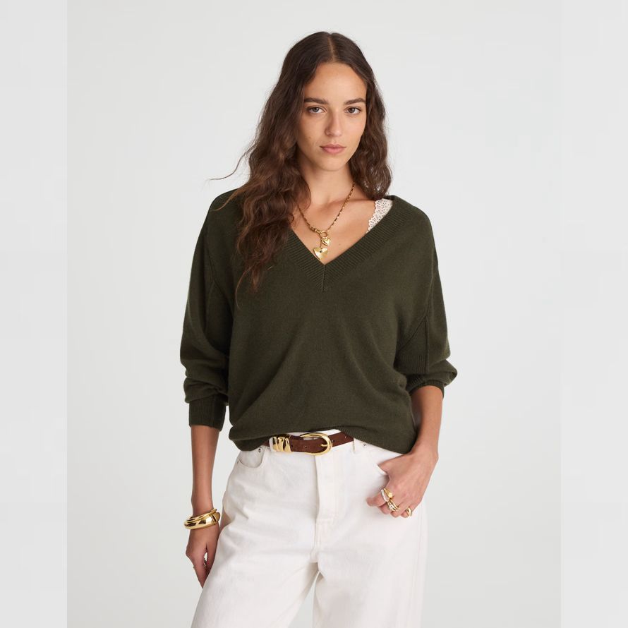 olivolja dam madewell cashmere v-ringad tröja