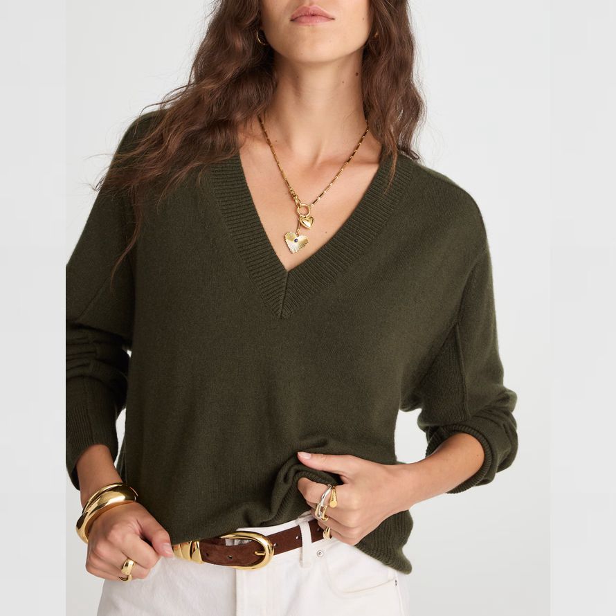 olivolja dam madewell cashmere v-ringad tröja