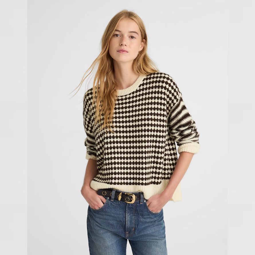 cream black dam madewell blandade rand tröja tröja
