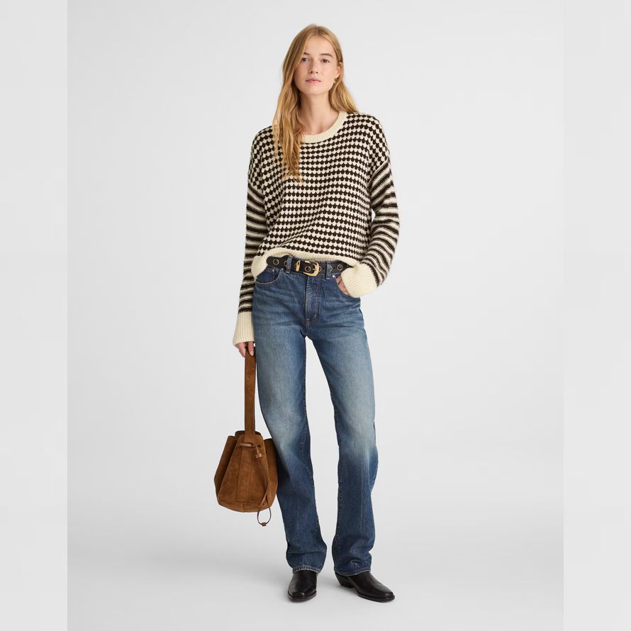 cream black dam madewell blandade rand tröja tröja