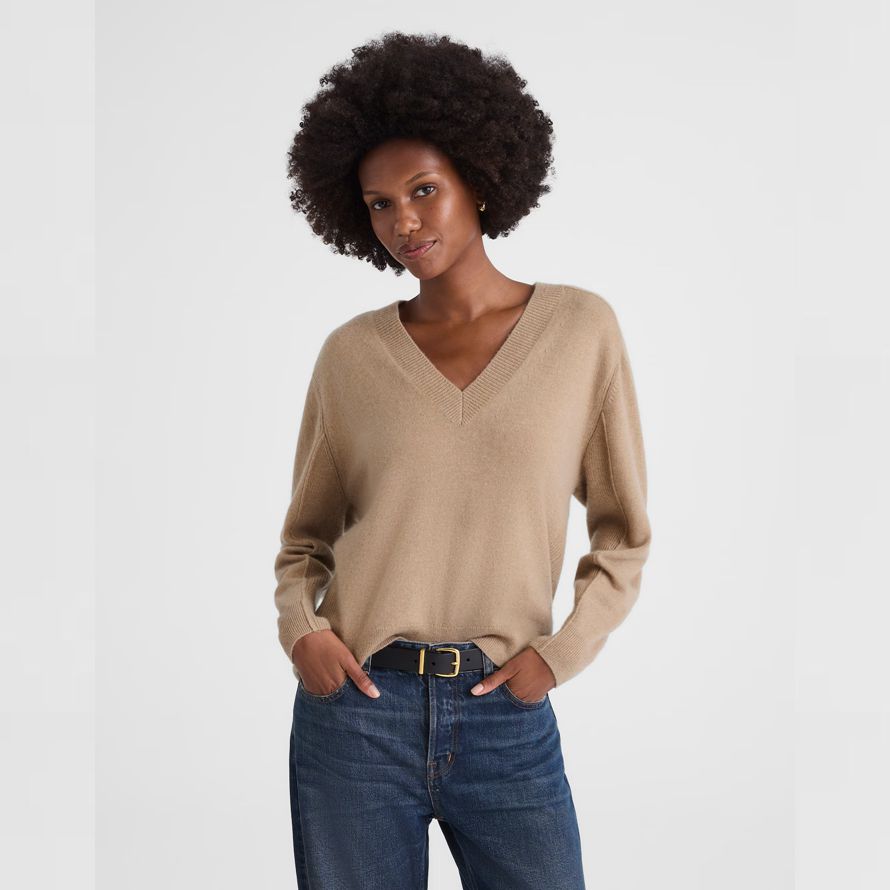 dam madewell cashmere v-ringad tröja khaki brun