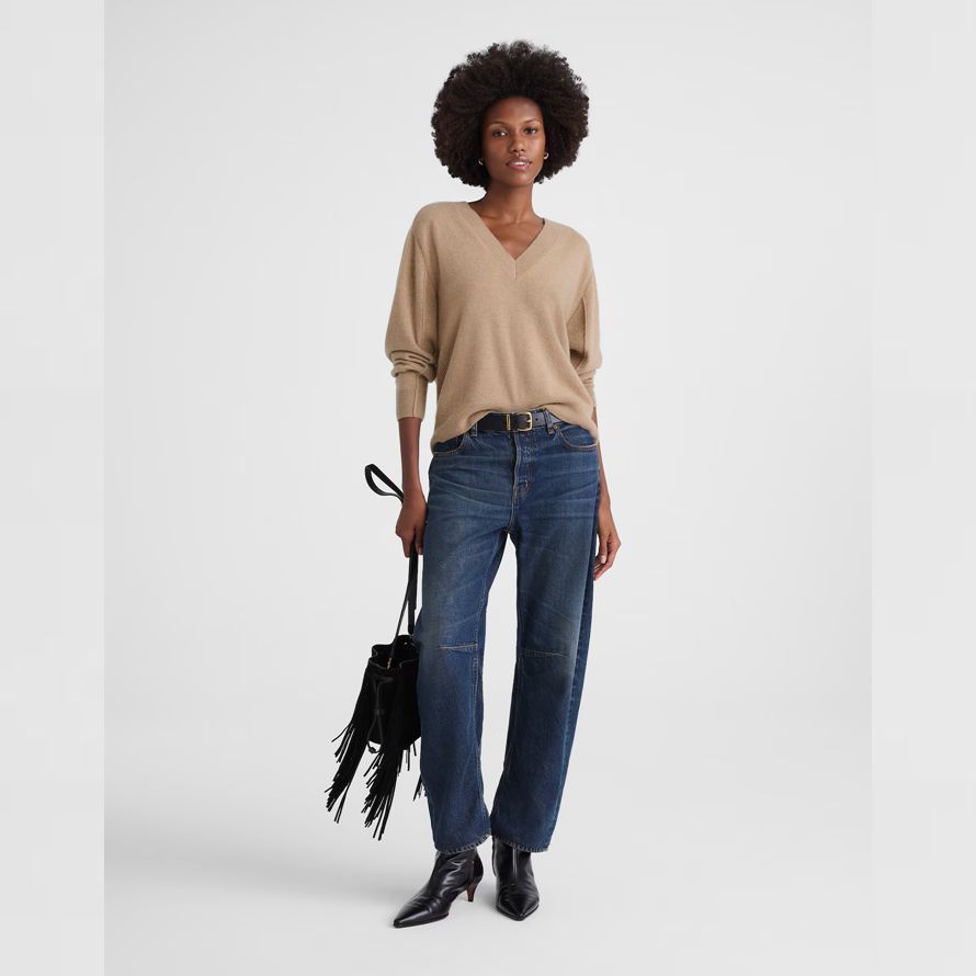dam madewell cashmere v-ringad tröja khaki brun
