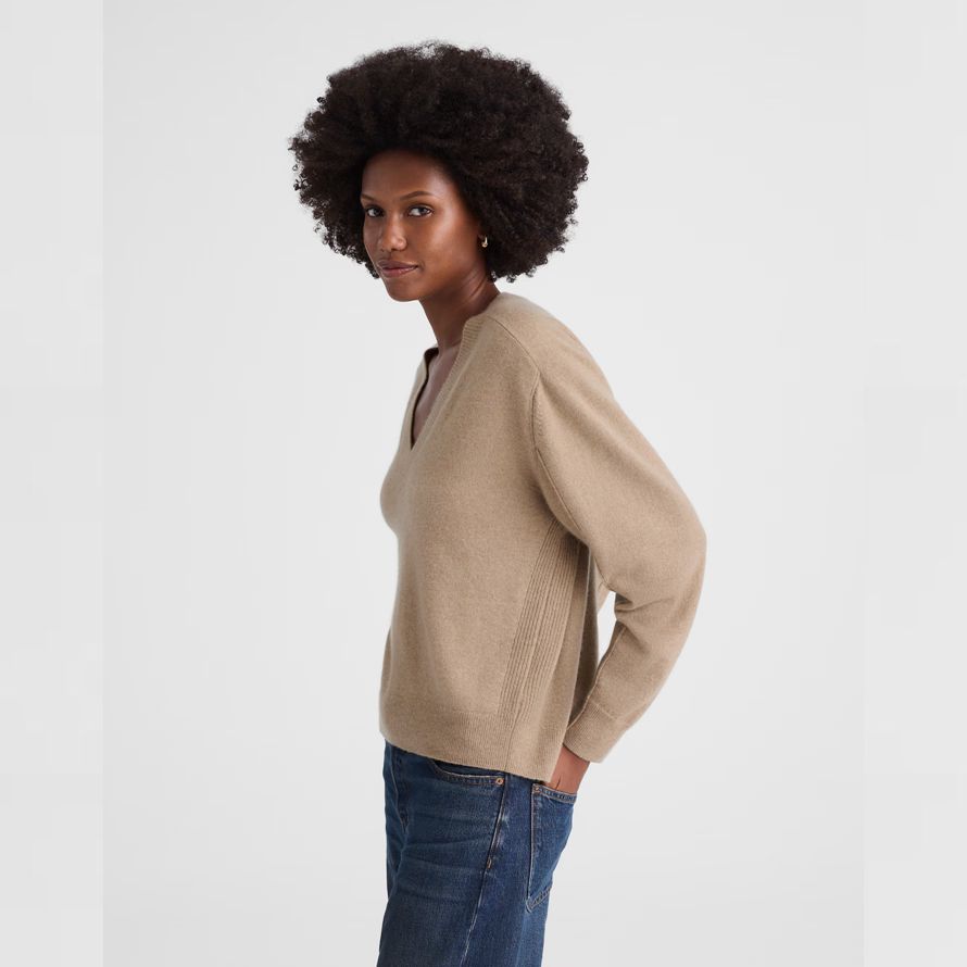 dam madewell cashmere v-ringad tröja khaki brun