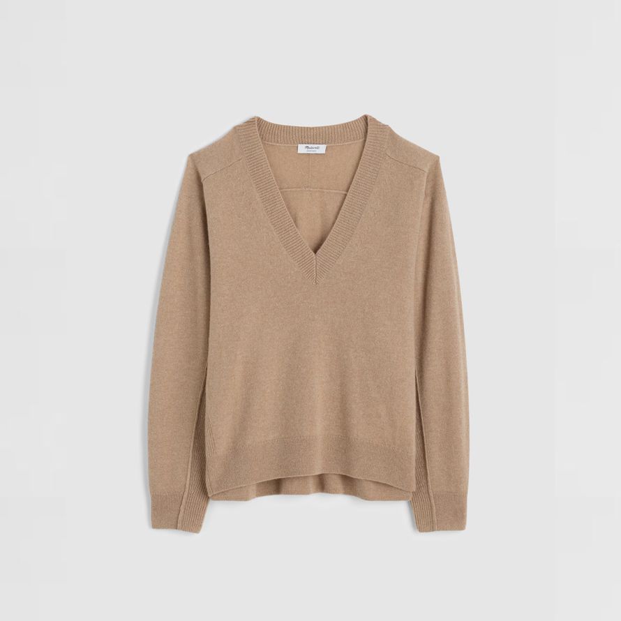 dam madewell cashmere v-ringad tröja khaki brun
