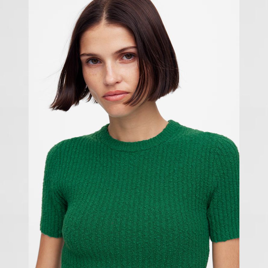 gröna madewell bouclé-sticka crewneck kort Ärm dam tröja