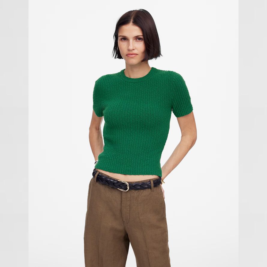 gröna madewell bouclé-sticka crewneck kort Ärm dam tröja