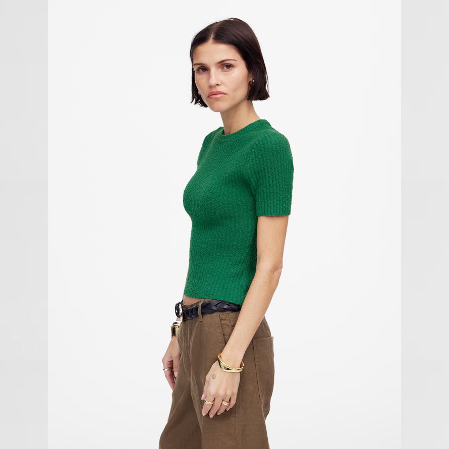gröna madewell bouclé-sticka crewneck kort Ärm dam tröja
