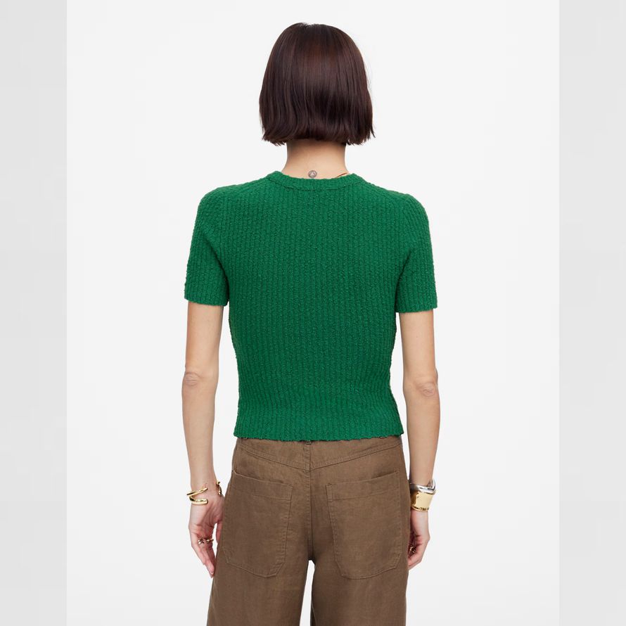 gröna madewell bouclé-sticka crewneck kort Ärm dam tröja