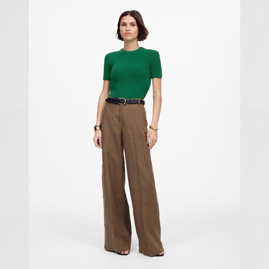 gröna madewell bouclé-sticka crewneck kort Ärm dam tröja