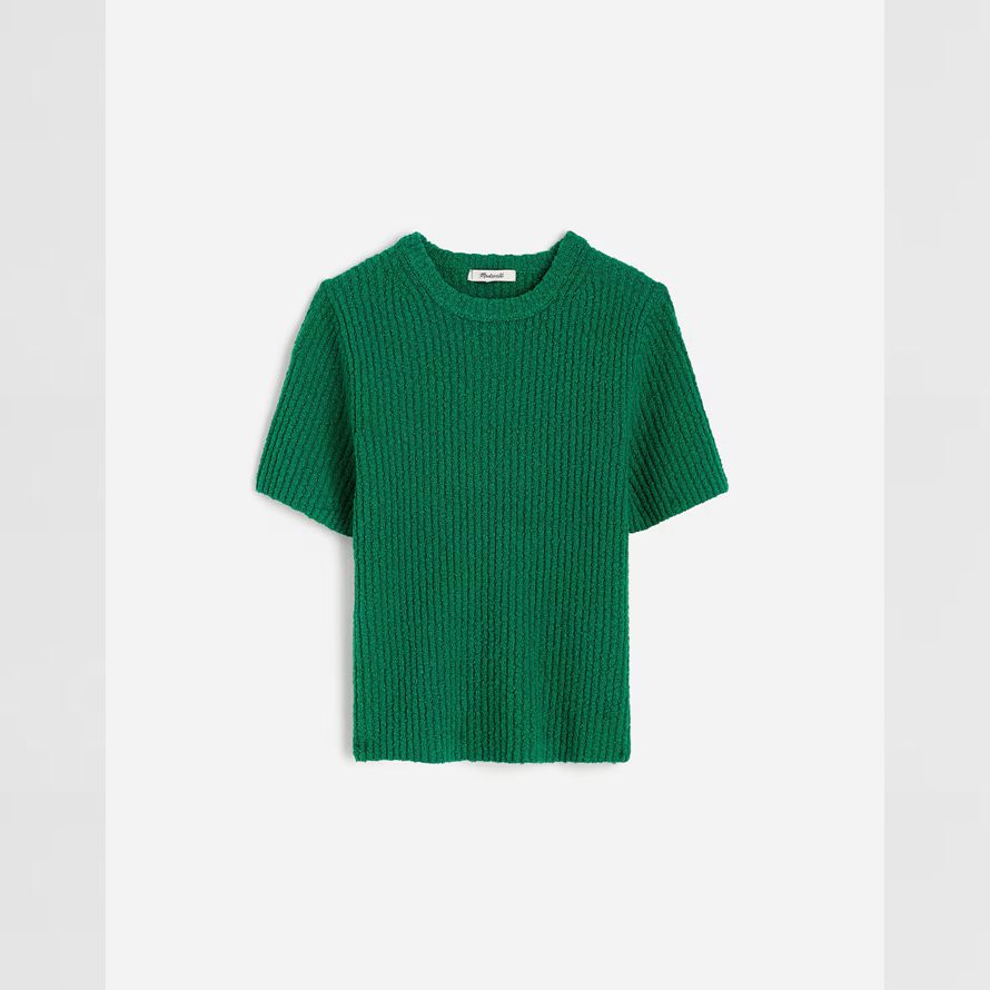 gröna madewell bouclé-sticka crewneck kort Ärm dam tröja