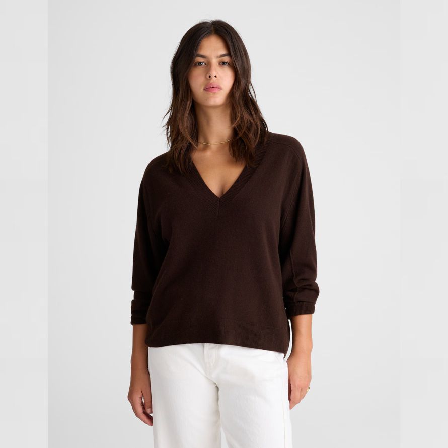 mörk brun dam madewell cashmere v-ringad tröja