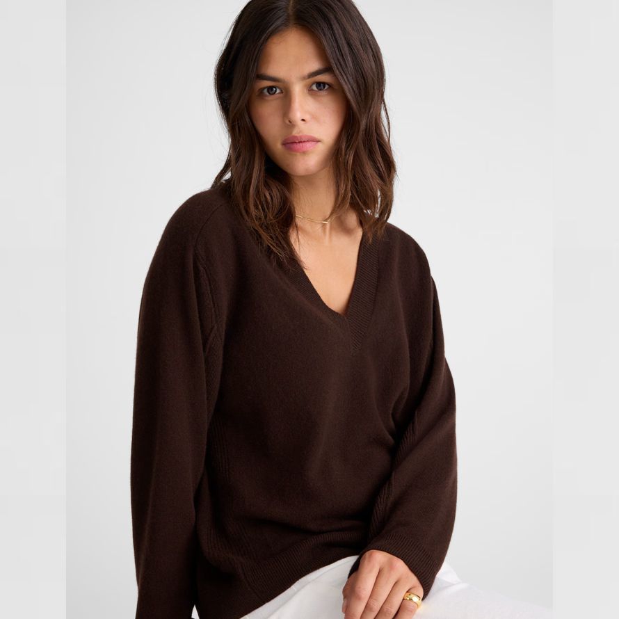 mörk brun dam madewell cashmere v-ringad tröja