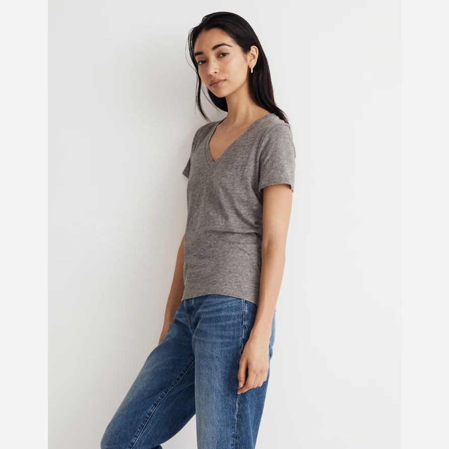 madewell viska bomull v-ringad dam t-tröjor grå