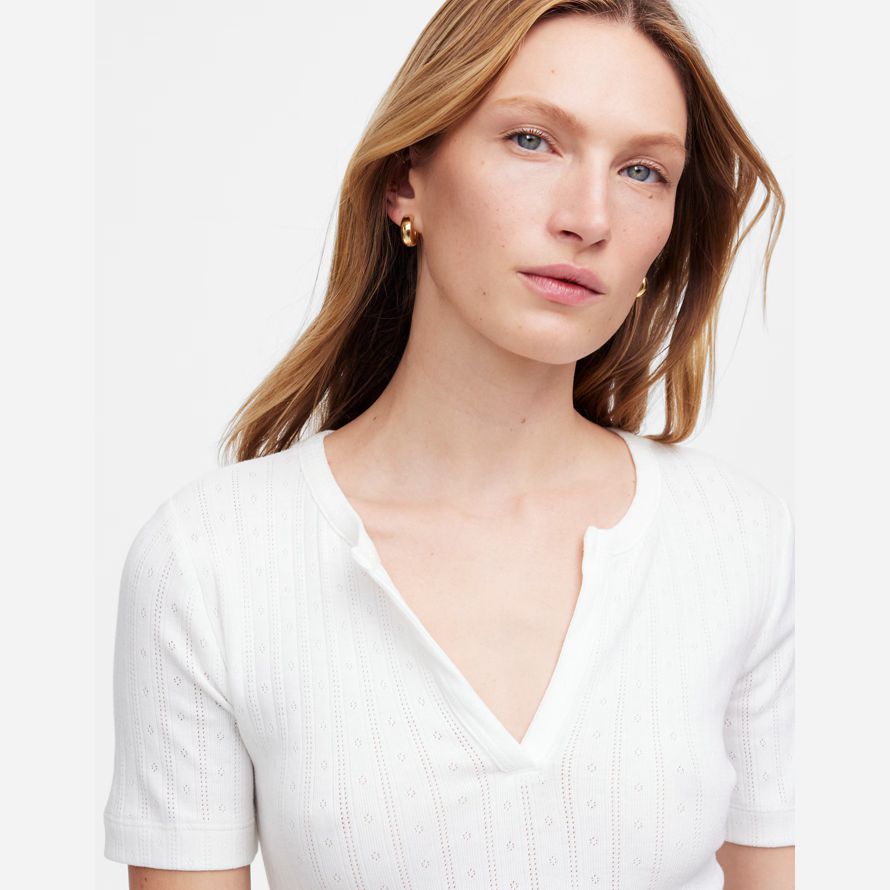 vit madewell pointelle notch hals dam t-shirts