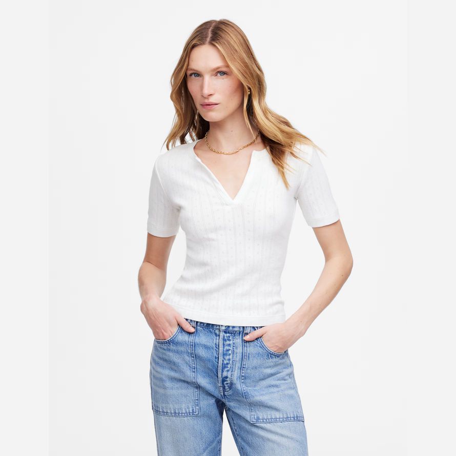 vit madewell pointelle notch hals dam t-shirts