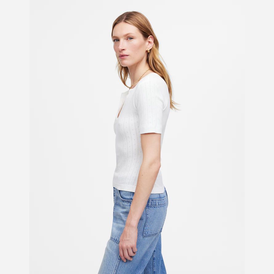 vit madewell pointelle notch hals dam t-shirts