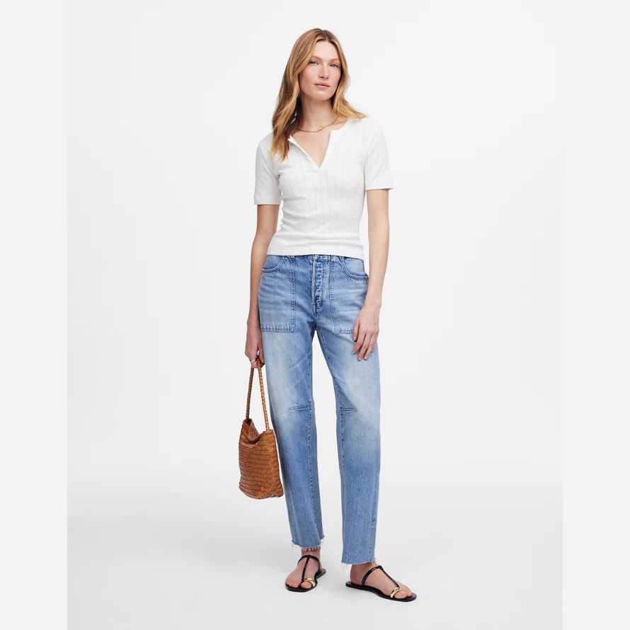 vit madewell pointelle notch hals dam t-shirts