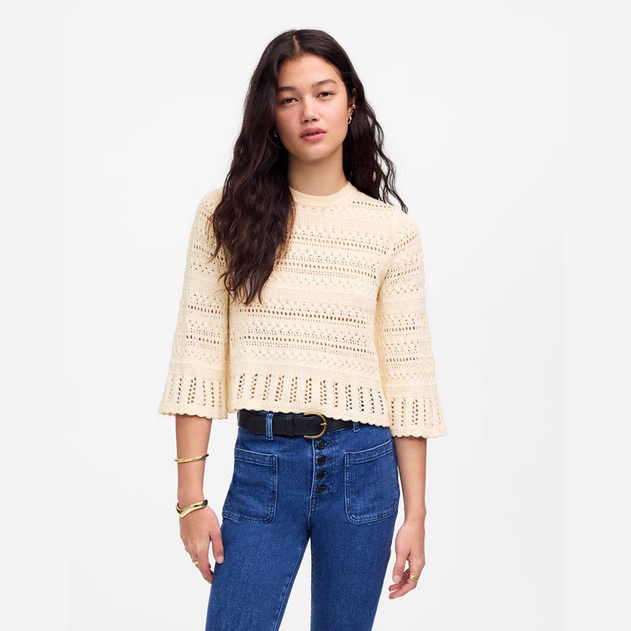madewell scalloped-trim tröja dam t-shirts beige