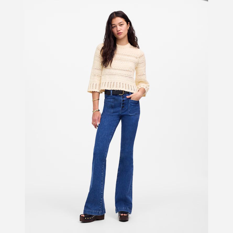 madewell scalloped-trim tröja dam t-shirts beige