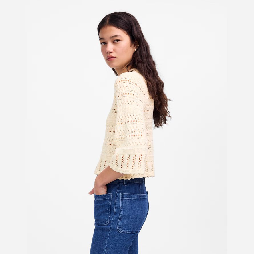 madewell scalloped-trim tröja dam t-shirts beige