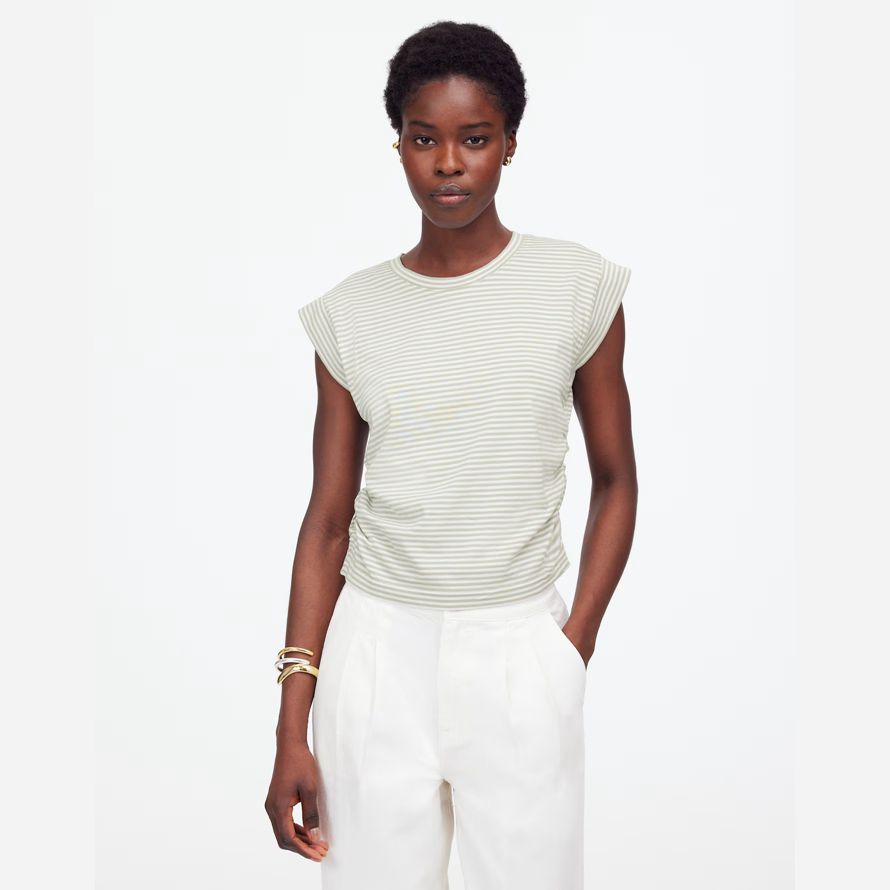 vit grön madewell sida-cinch muskel dam t-shirts