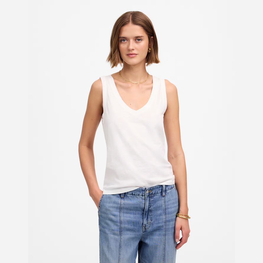 vit kvinna madewell slub avslappnad v-neck tank