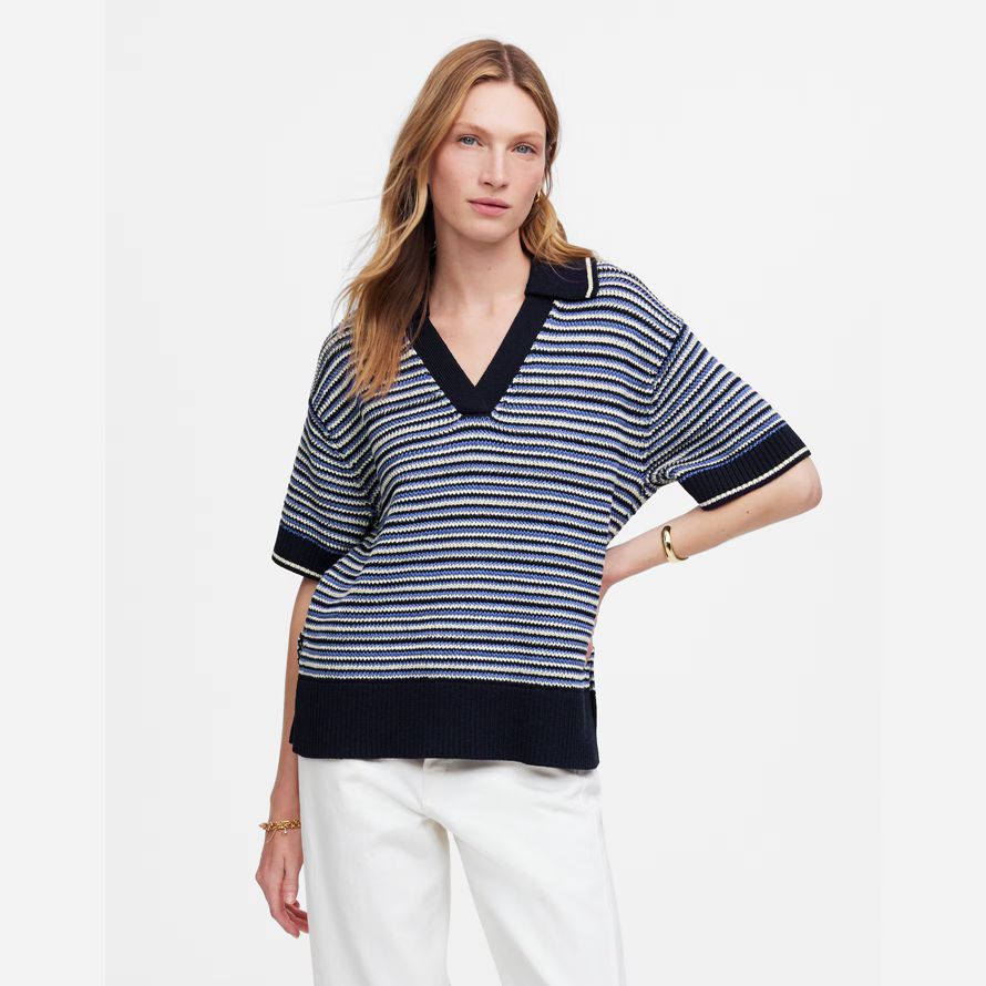 blå vit madewell stripe-johnny-krage tröja dam tank