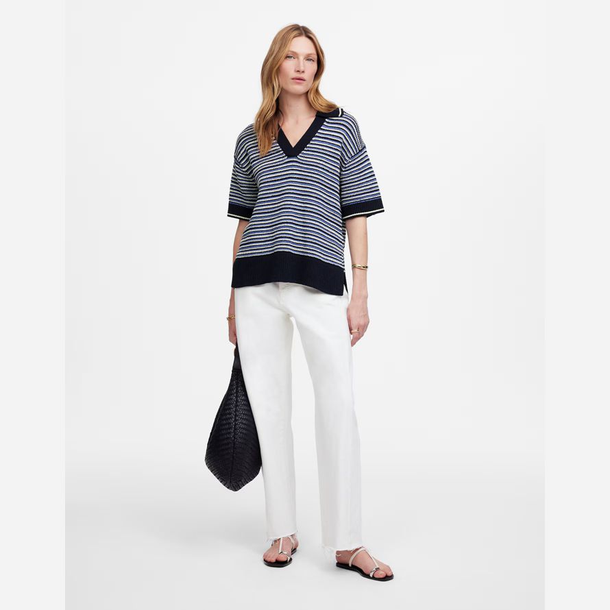 blå vit madewell stripe-johnny-krage tröja dam tank