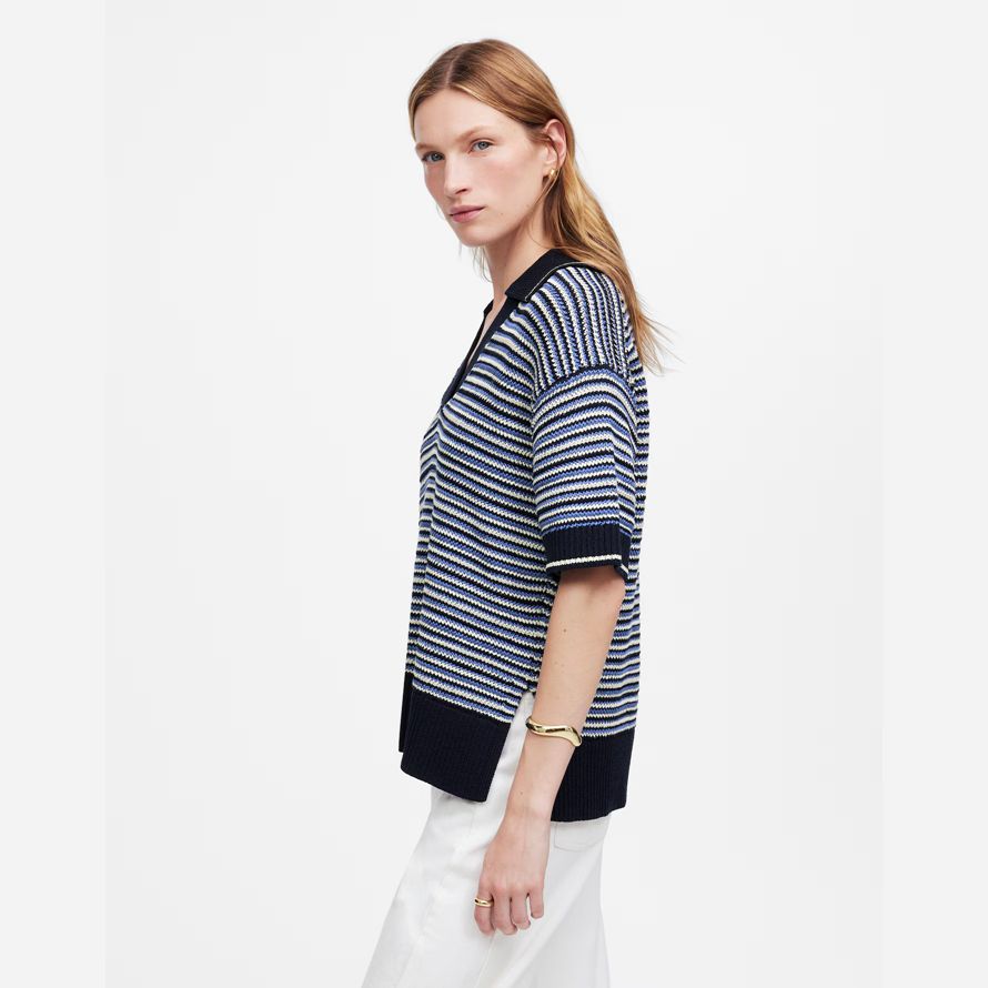 blå vit madewell stripe-johnny-krage tröja dam tank