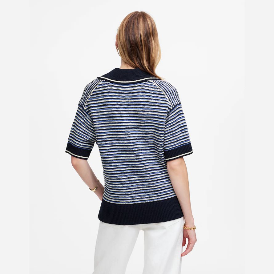 blå vit madewell stripe-johnny-krage tröja dam tank