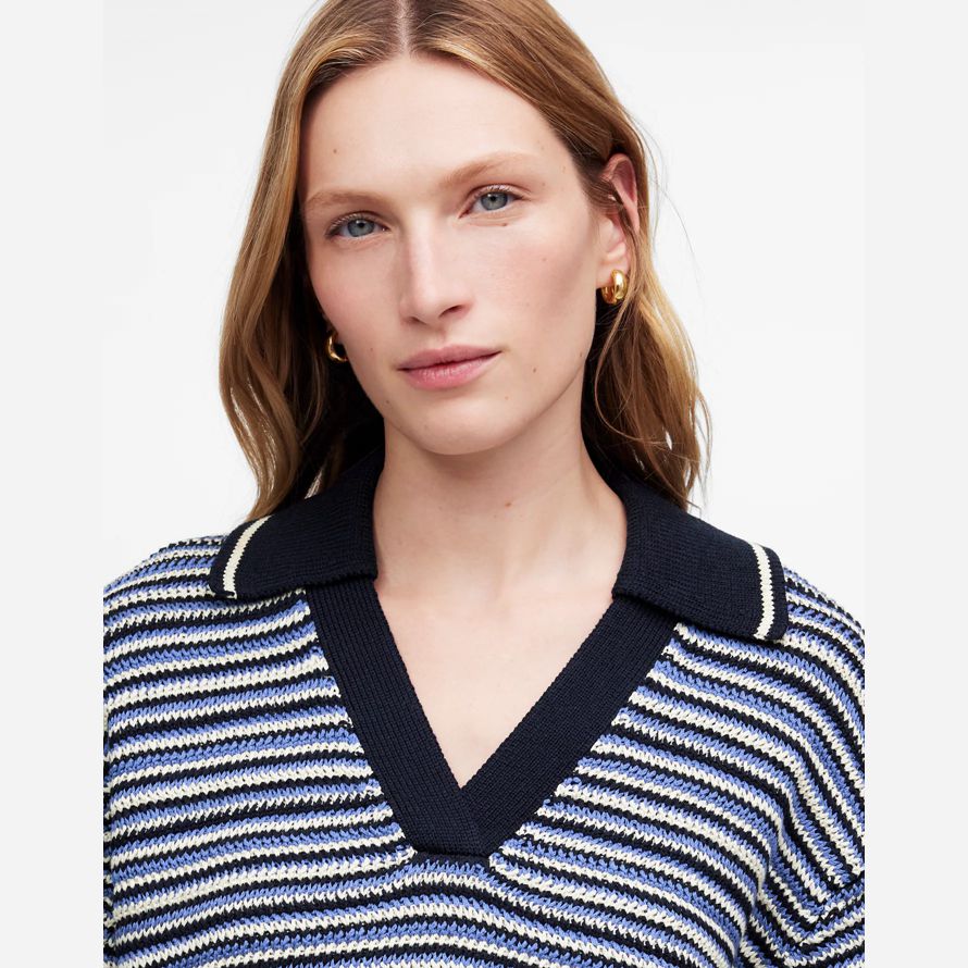 blå vit madewell stripe-johnny-krage tröja dam tank