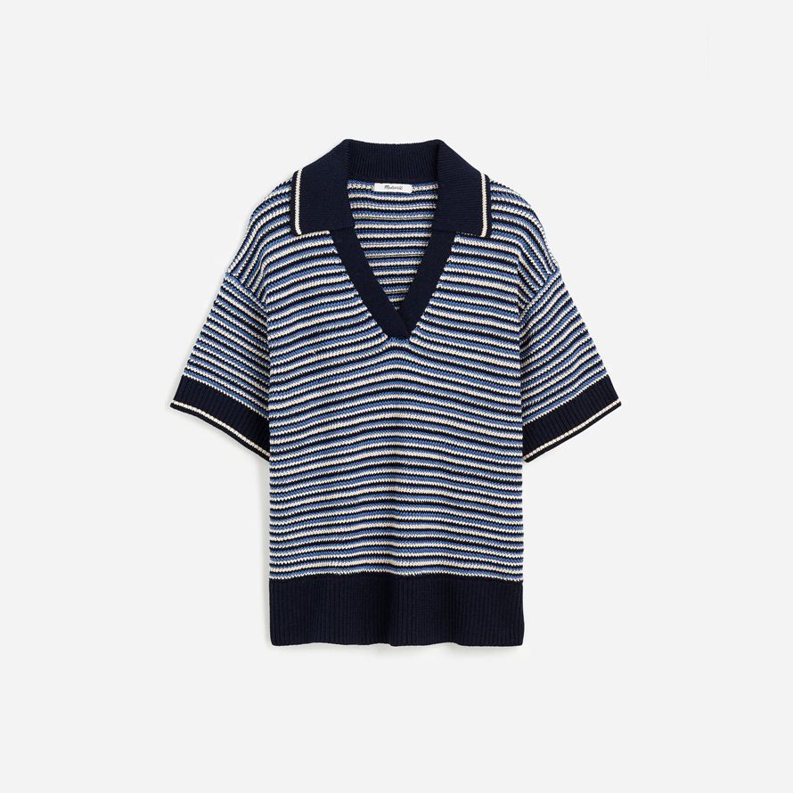 blå vit madewell stripe-johnny-krage tröja dam tank