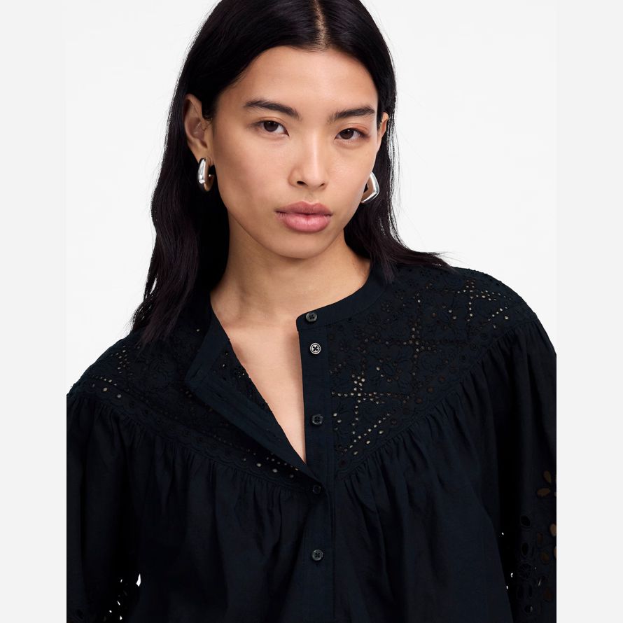 svart dam madewell broderade rynkat henley toppen
