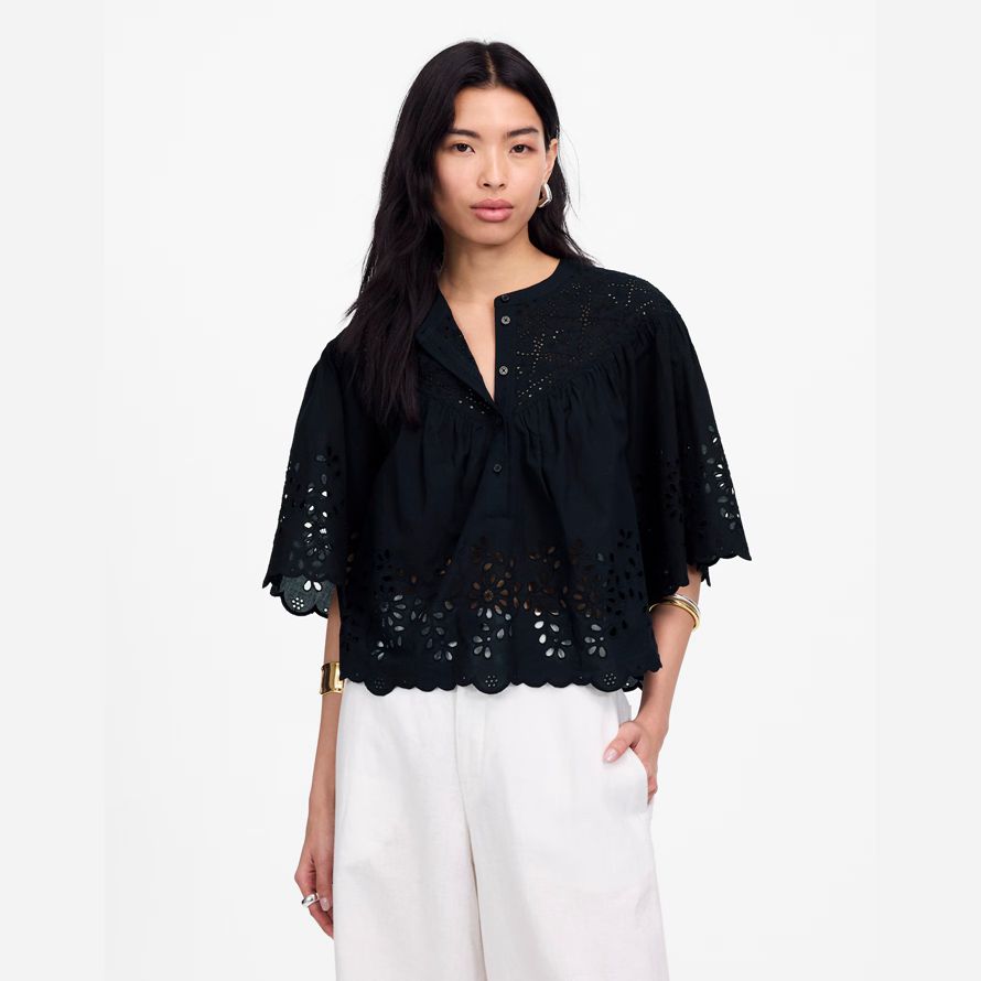 svart dam madewell broderade rynkat henley toppen