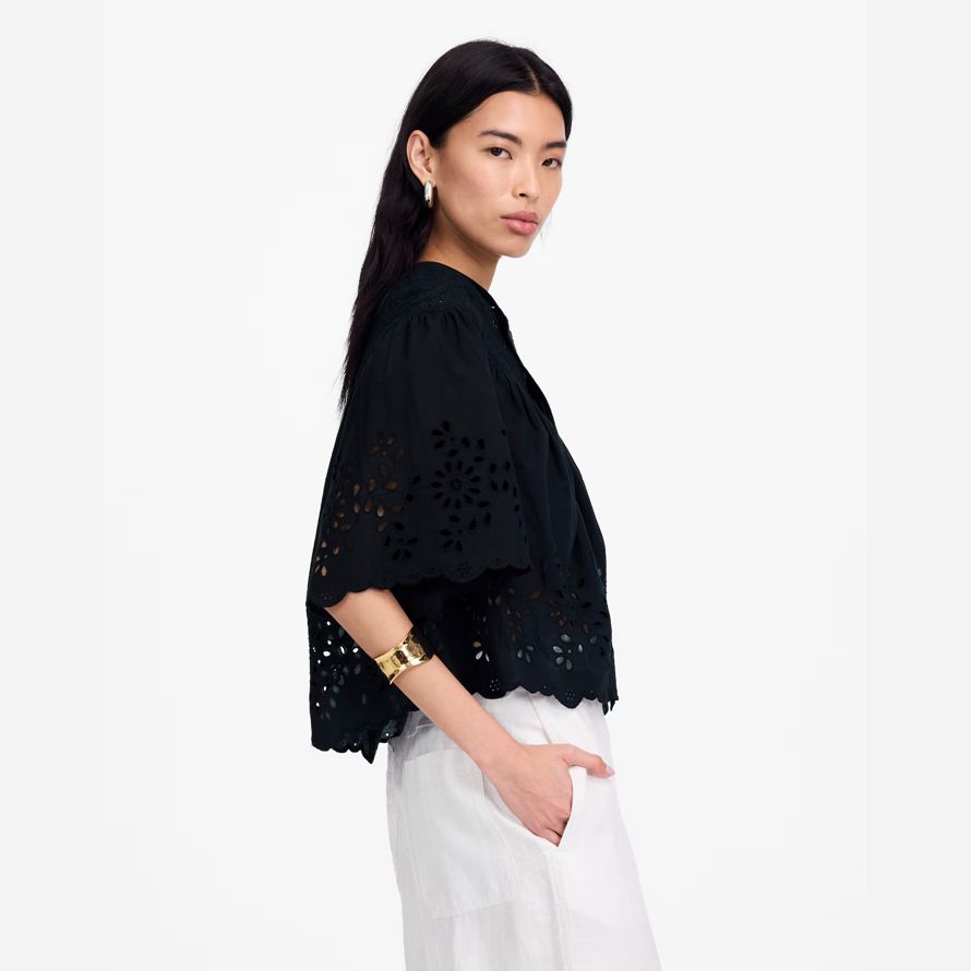 svart dam madewell broderade rynkat henley toppen