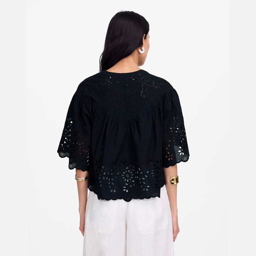 svart dam madewell broderade rynkat henley toppen
