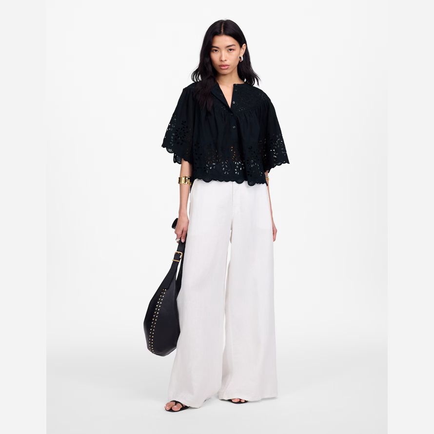 svart dam madewell broderade rynkat henley toppen