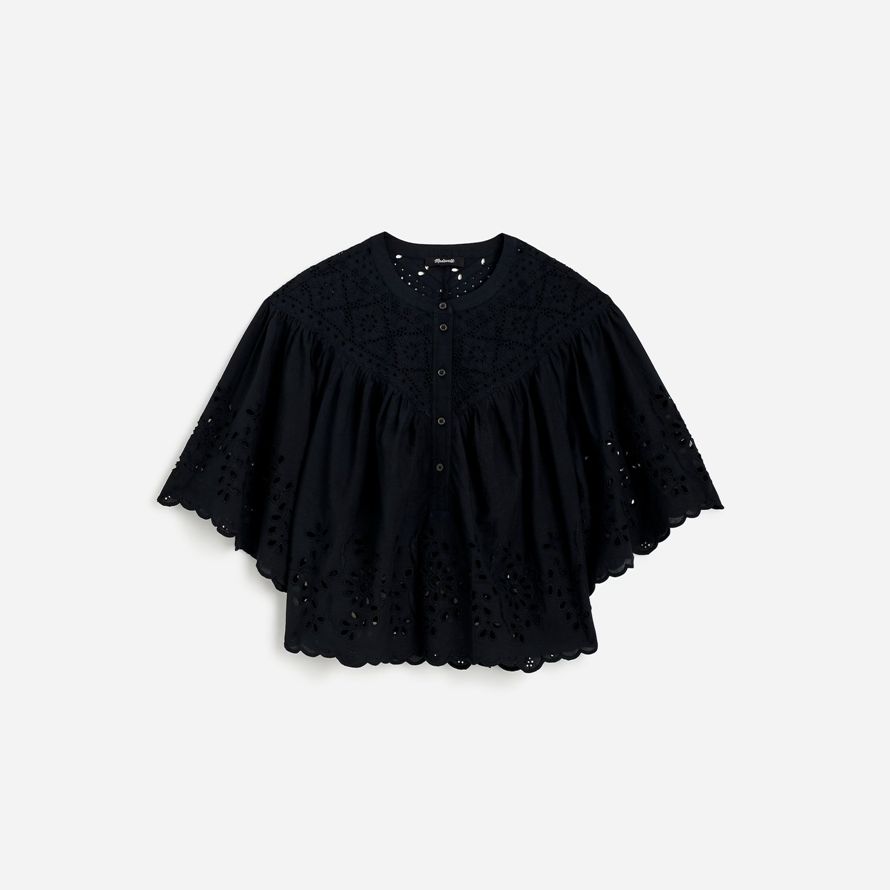 svart dam madewell broderade rynkat henley toppen