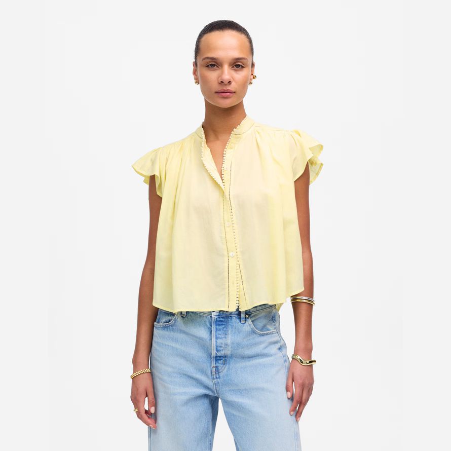 gul dam madewell rynkat lace trim topp