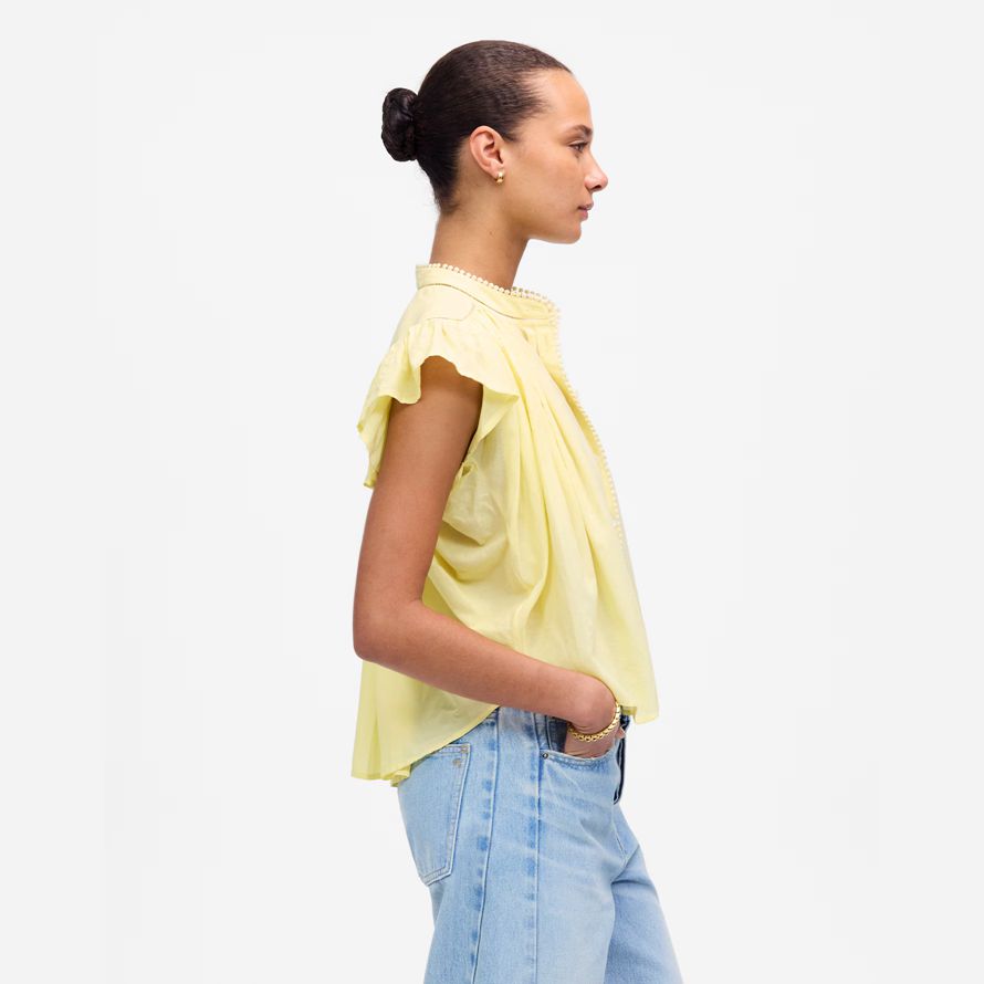 gul dam madewell rynkat lace trim topp