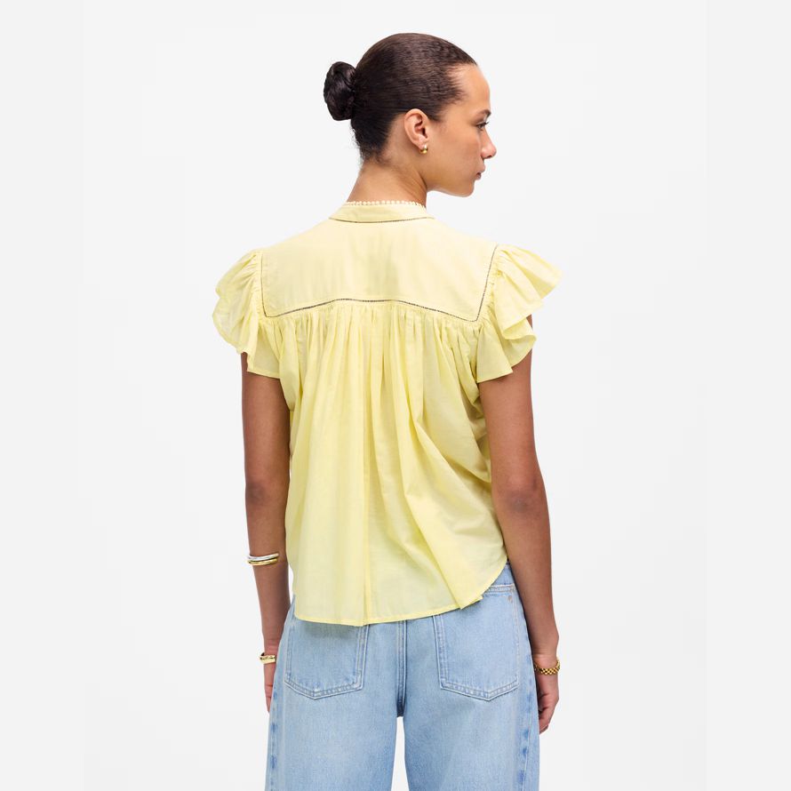 gul dam madewell rynkat lace trim topp
