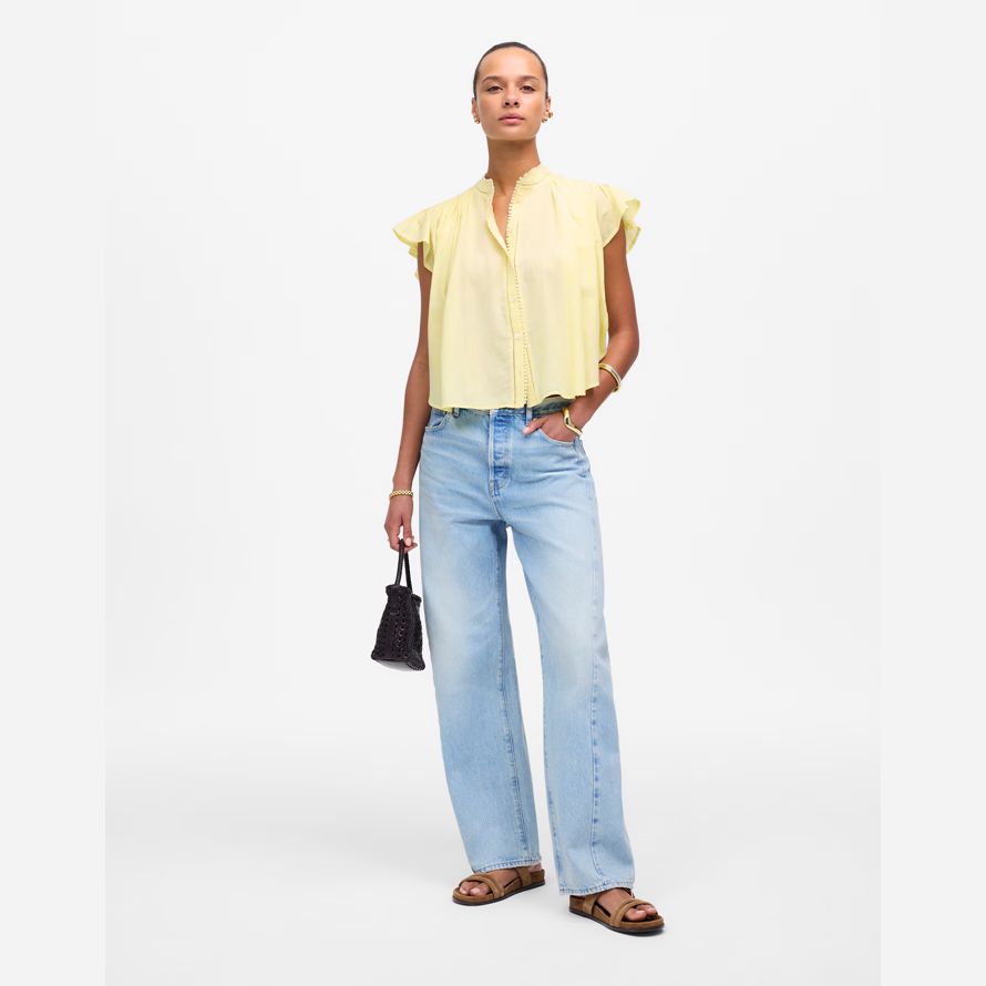 gul dam madewell rynkat lace trim topp