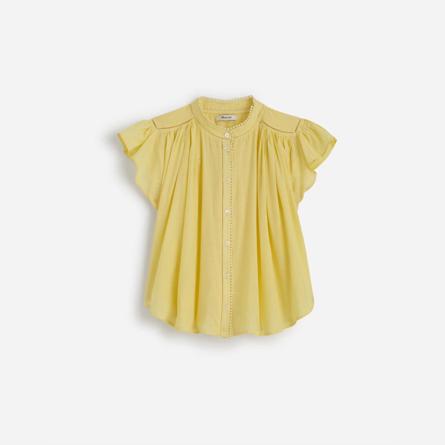 gul dam madewell rynkat lace trim topp