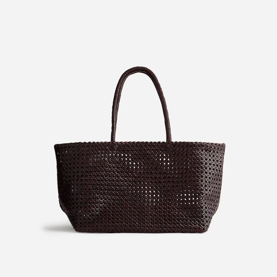 madewell den handvävda sockerrör dam tote väska choklad