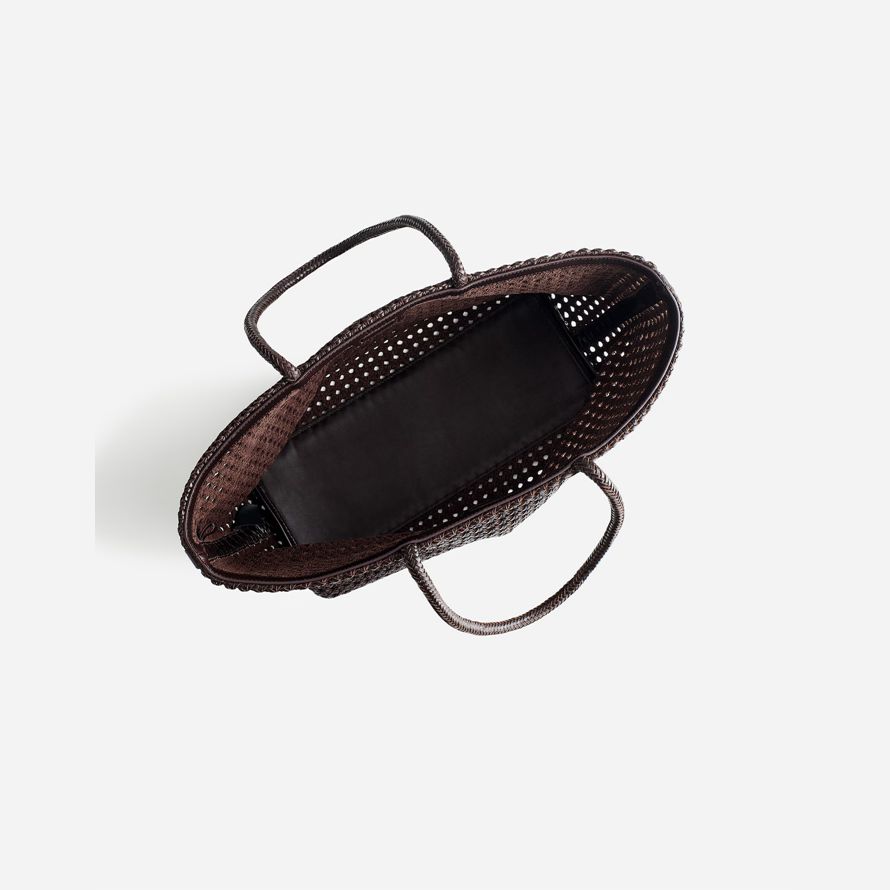 madewell den handvävda sockerrör dam tote väska choklad